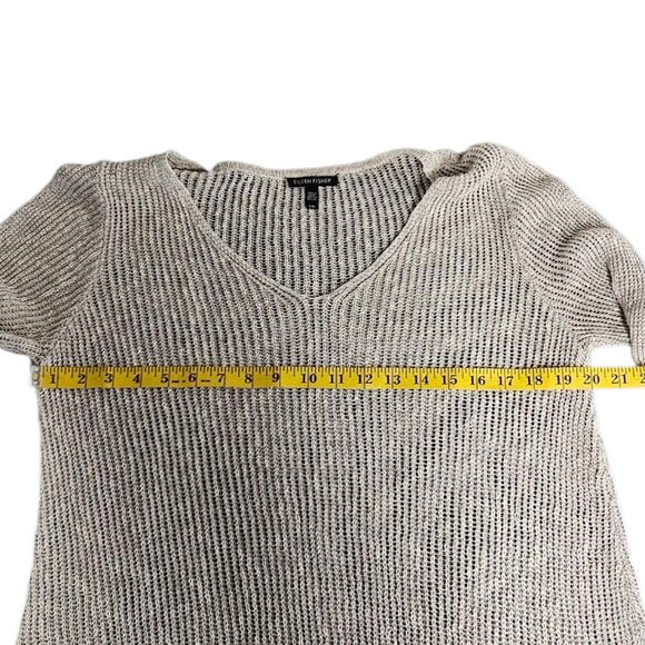 Eileen Fisher Open Knit Aysymmetrical V-Neck Long Sleeve Shirt, Size Large - Picture 6 of 7